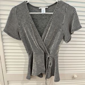 Caution to the Wind Striped V-neck Wrap Shirt with Front Tie